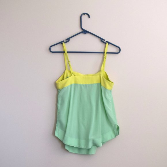 100% Silk Flowy Pastel Green and Yellow Babydoll Tank Top - Picture 4 of 5